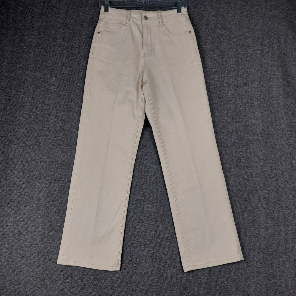ORAIJE PARIS JEANS WOMENS ECRU CREAM STRAIGHT LEG HIGH RISE DENIM PANTS SZ M